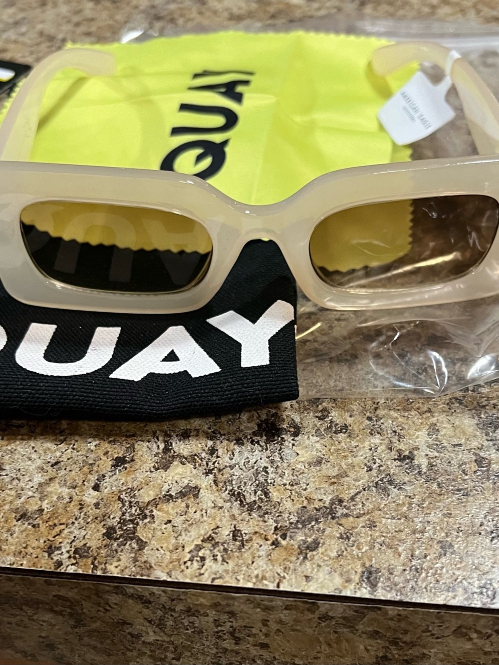 Quay Cream Rectangular Sunglasses with brown lens
